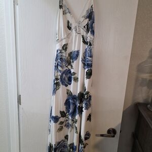 Floral Maxi Dress with Blue Roses